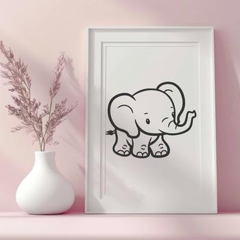 Simple line drawing of a standing African elephant.