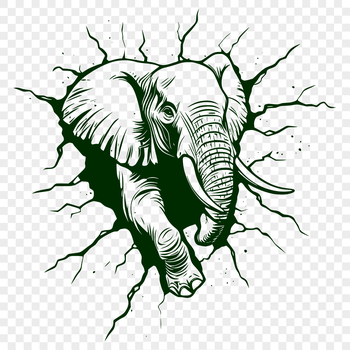 A stylized illustration of an elephant breaking through a wall, created as a vector graphic.