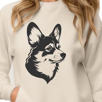 A detailed vector illustration of a Welsh Corgi's head, suitable for cutting machines like the Cricut.