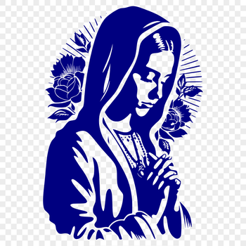 Ornate illustration of the Virgin Mary in a floral border, suitable for religious artwork and vector design.