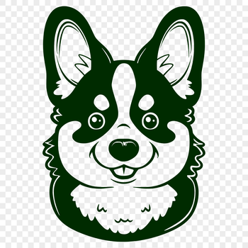 A detailed illustration of the head of a Welsh Corgi dog breed.