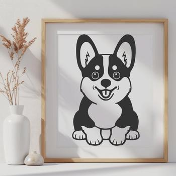 A vector illustration of a sitting Welsh Corgi in full body form.