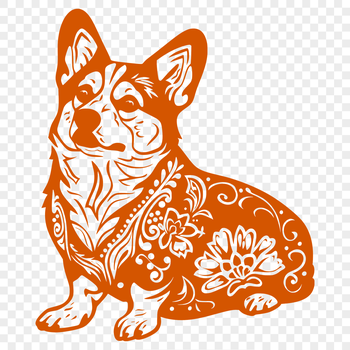 A sitting Welsh Corgi breed dog with full body illustration in a floral design.