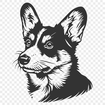 A detailed vector illustration of a small Welsh Corgi dog's head, suitable for digital designs.