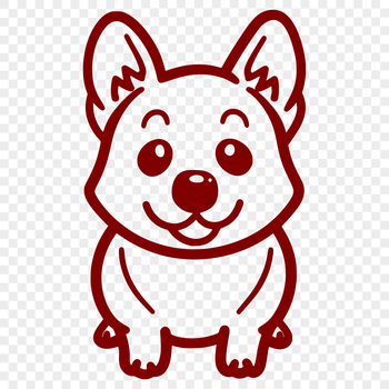 A simple line drawing of a full-body Welsh corgi sitting on its hind legs.