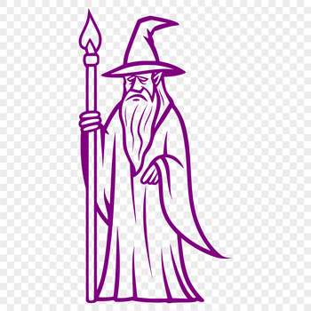 A simple line drawing of a wizard in full body attire, evoking a sense of fantasy magic.
