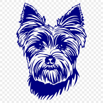 A stylized illustration of a Yorkshire Terrier dog with a distinctive head shape.