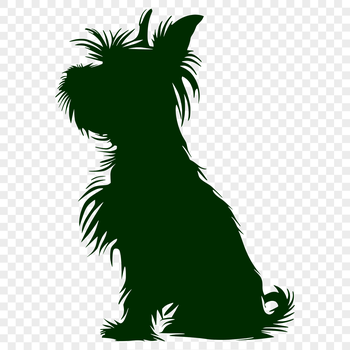 A full-body illustration of a sitting Yorkshire Terrier in simple silhouette.
