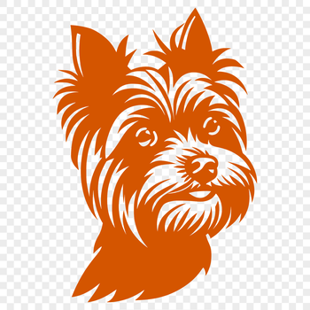 A digital illustration of a small-sized Yorkshire Terrier dog breed with a compact head.