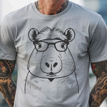 A close-up illustration of a capybara wearing glasses, suitable for use in digital designs.