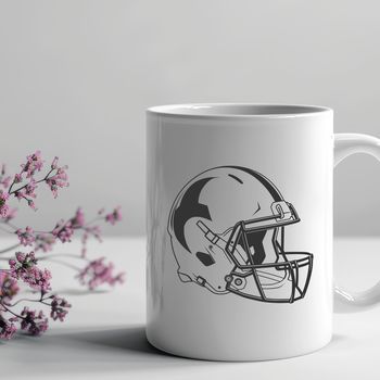A graphic representation of an American football with a football helmet.
