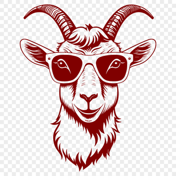 A stylized goat wearing sunglasses with a casual expression.