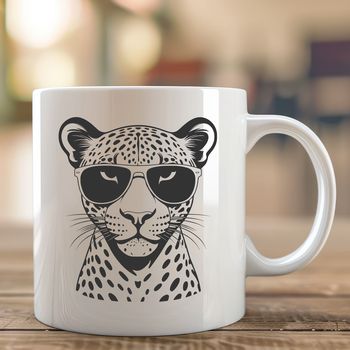A stylized illustration of a jaguar wearing sunglasses.
