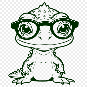 A small reptile animal wearing glasses in a simple vector design.