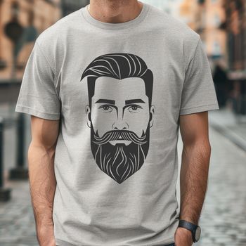 A vector graphic design featuring a man's portrait with detailed facial features.