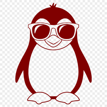 A stylized illustration of a penguin wearing sunglasses.