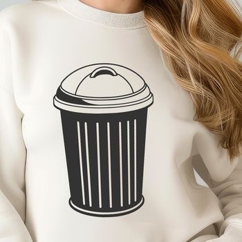 A white waste bin with a lid on top in a modern design.