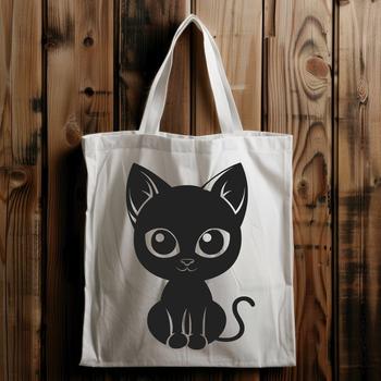 A cartoon kitten sitting on its haunches with its front paws tucked under its chest.