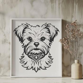 A detailed illustration of a small dog's head, specifically designed as a vector graphic.