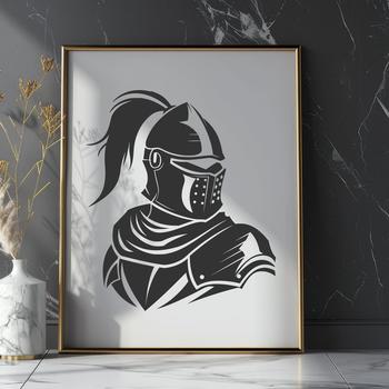 A medieval-style knight in armor, suitable for vector design and cutting machine stencils.