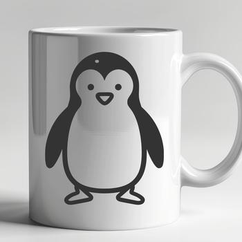 A simple line drawing of a cute penguin standing on its feet, full body illustrated.