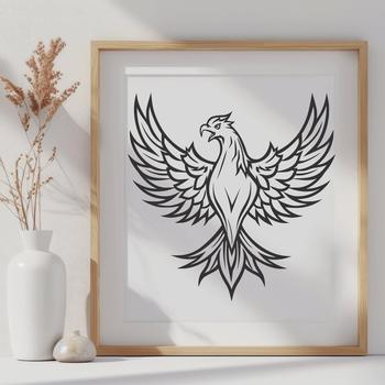 A mythical creature with the body of a bird, rising from ashes, depicted in a single vector shape.