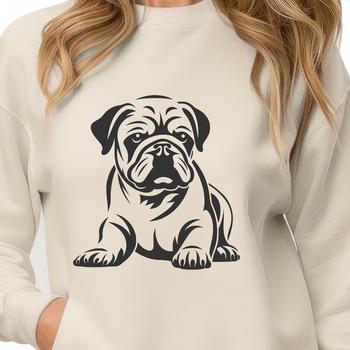 Close-up of a relaxed bulldog dog's face is not shown here, this vector image shows the full figure, head to paw.