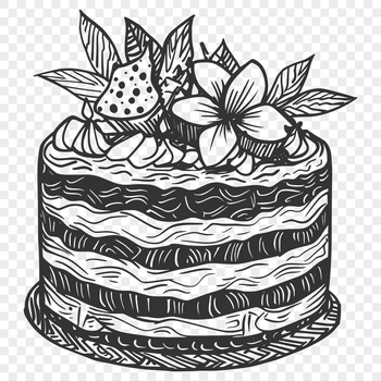 A vector illustration of a colorful birthday cake adorned with floral designs.