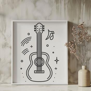 Simple line drawing of a guitar instrument.