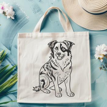 Vector design of a realistic Australian Shepherd in a seated position.