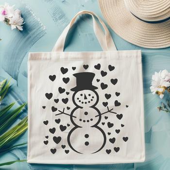 A winter-themed snowman decorated with love hearts, ideal for Christmas decorations.