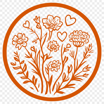 A colorful illustration of a wild flower with love hearts incorporated into the design.