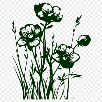 A detailed illustration of a single wild flower with intricate petals and stem.