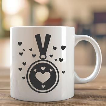 Medal design featuring interlocking love hearts in a circular pattern.