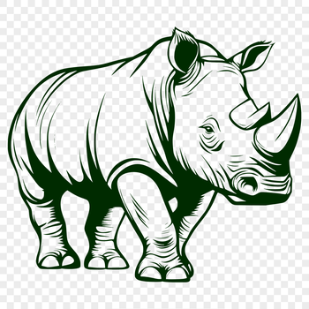 A detailed digital illustration of a rhino in a safari setting, suitable for vector art and design projects.