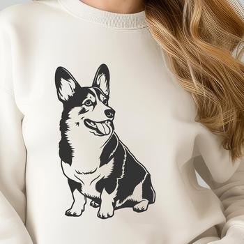 A full-body illustration of a Welsh Corgi sitting on its haunches, suitable for various digital applications.