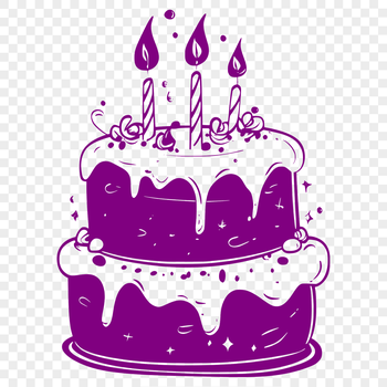 A colorful illustration of a birthday cake with candles and decorations, designed as a vector graphic.