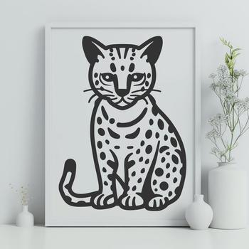 A sitting big cat, specifically a South American wildcat known as the ocelot.