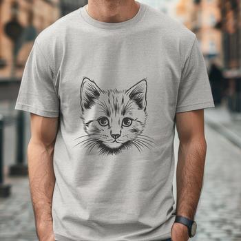 A cute cartoon kitten's head, suitable as clip art for various designs.