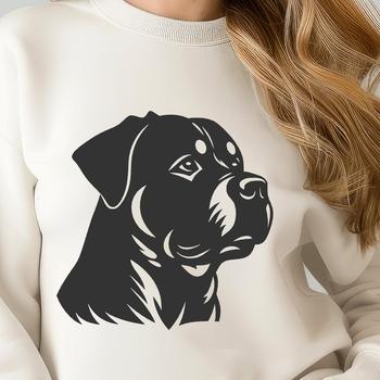 A Rottweiler's head in vector format, suitable for custom designs and cutting projects.
