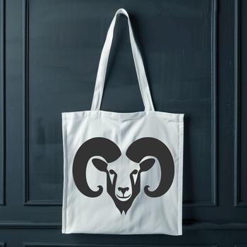 Vector illustration of a ram's head with prominent horns.