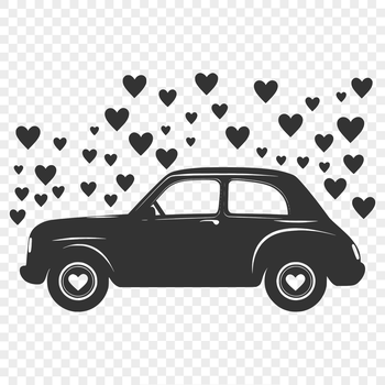 A simple illustration of a car with love hearts, suitable for various digital applications.