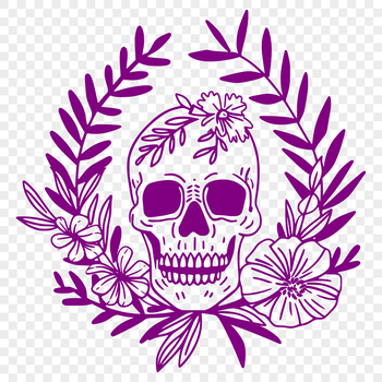 A stylized skull design featuring intricate floral patterns, suitable for Halloween-themed projects or tattoo designs.