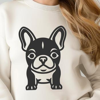 An SVG vector art image featuring a detailed drawing of a French Bulldog from head to paw.