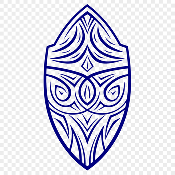 A digital illustration of a shield with intricate design elements.