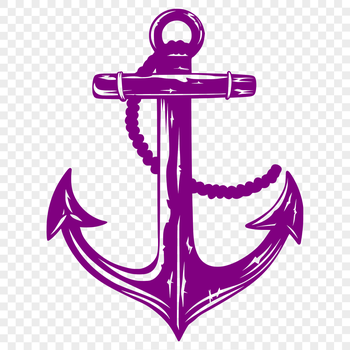 Vector anchor icon with nautical rope and chain details, suitable for various designs and projects.