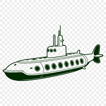 A detailed, editable illustration of a submarine, designed as vector art for use in various design projects.