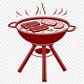 A colorful illustration of a backyard barbecue setup with sizzling food on the grill.
