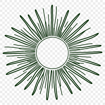A stylized illustration of the sun with bold lines and vibrant colors.