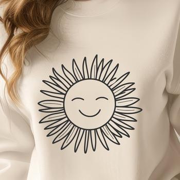 A stylized illustration of the sun, suitable for vector graphics and cutting machine designs.